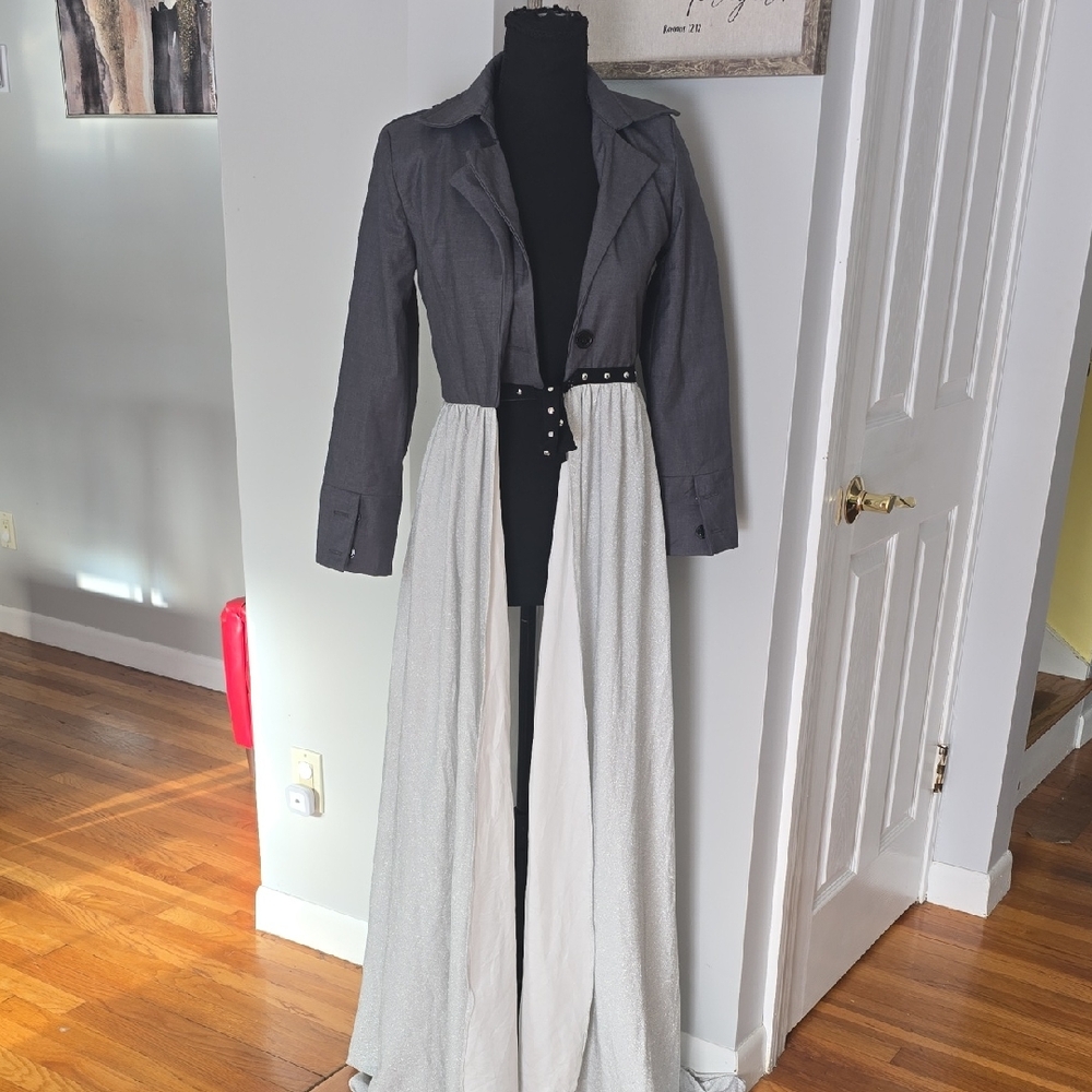 Gray and White Long Coat Dress